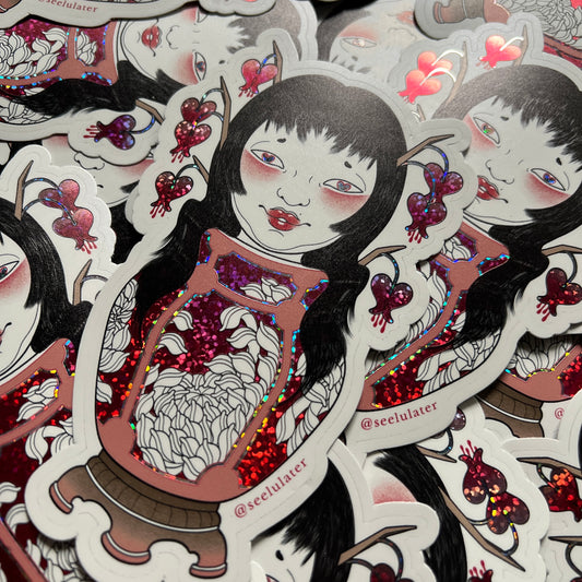 Girl in Vase holographic sticker