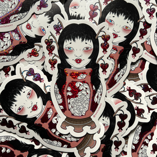 Girl in Vase holographic sticker