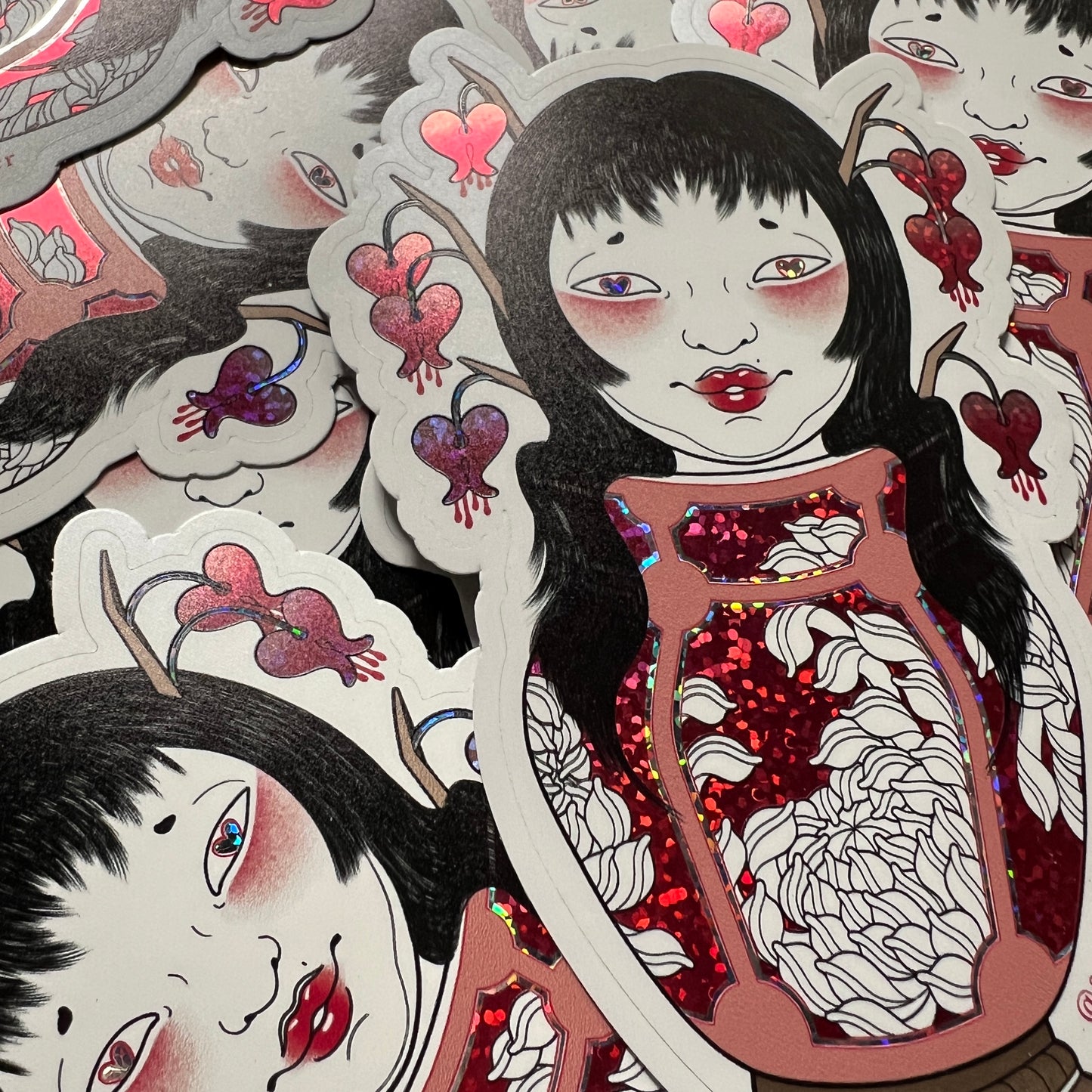 Girl in Vase holographic sticker