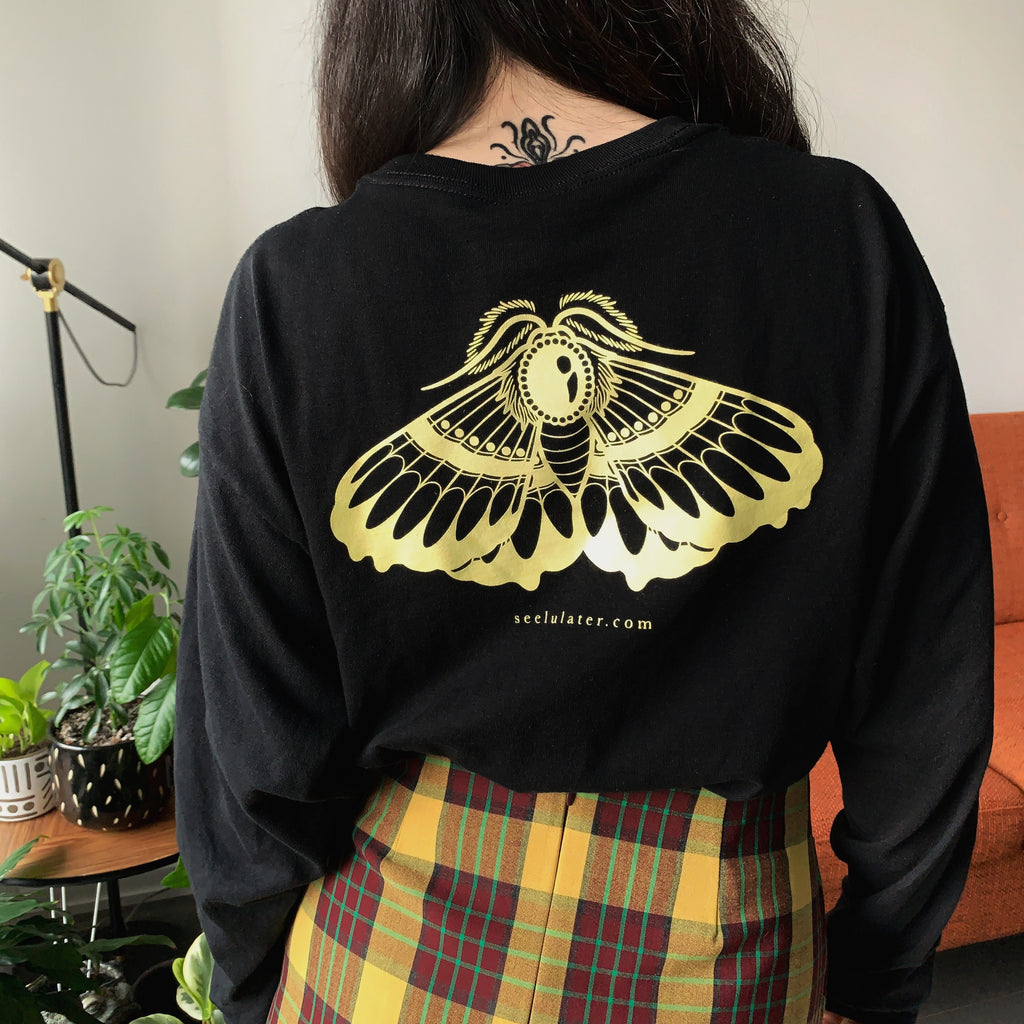 Moth screen printed long sleeve t-shirt