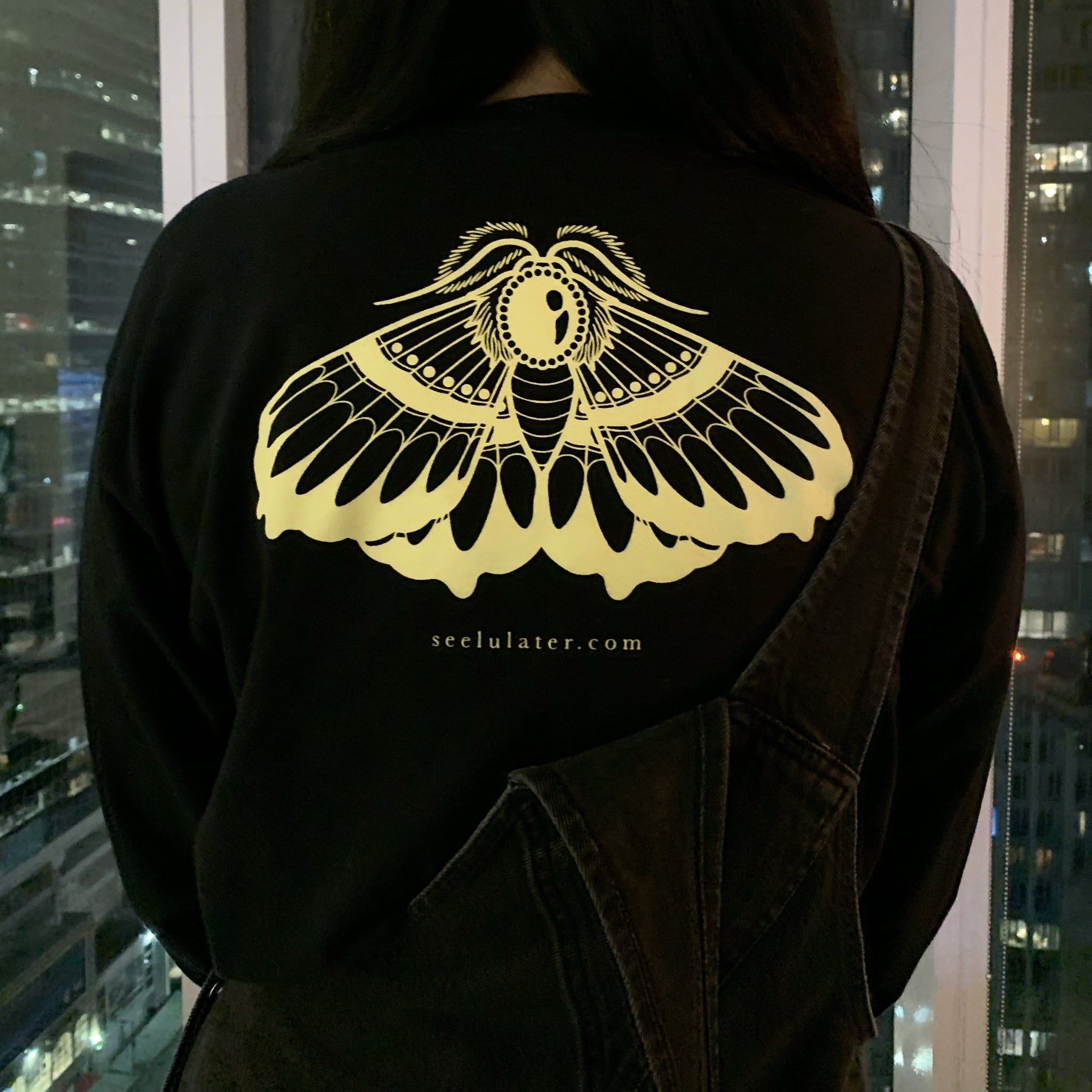 Moth screen printed long sleeve t-shirt