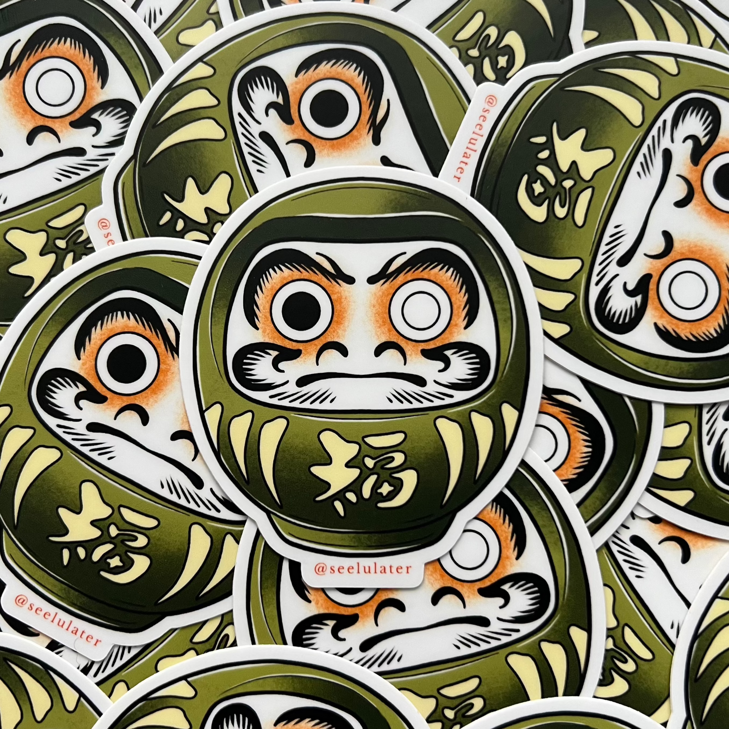 Green Daruma Sticker