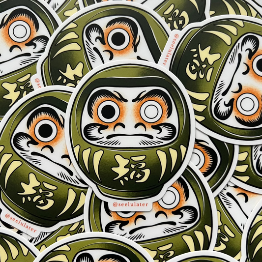 Green Daruma Sticker