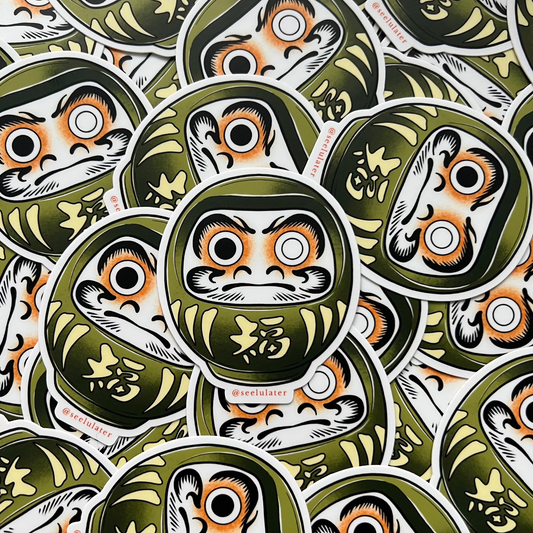 Green Daruma Sticker